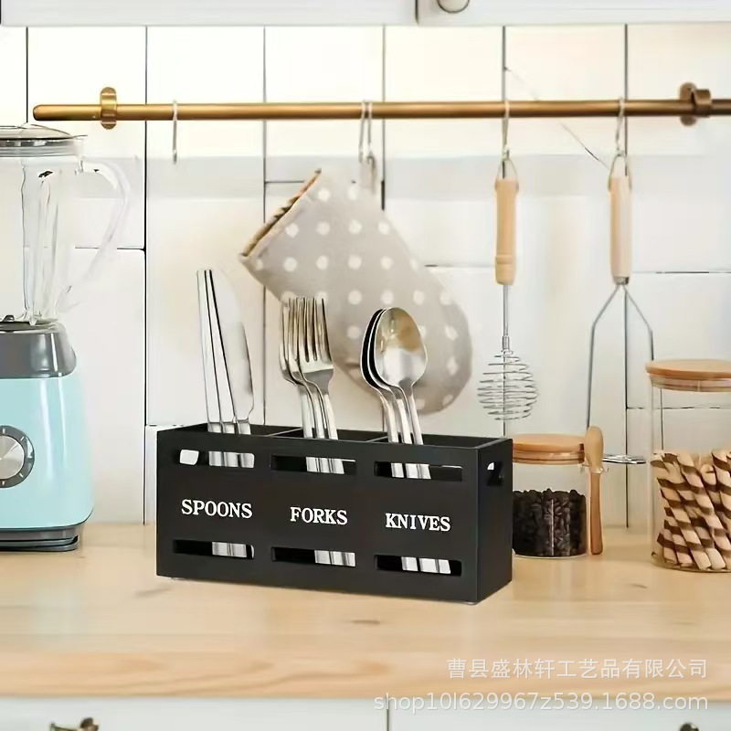 木制厨房餐具分格收纳盒餐厅桌面勺子筷子储物盒家用多用途收纳盒