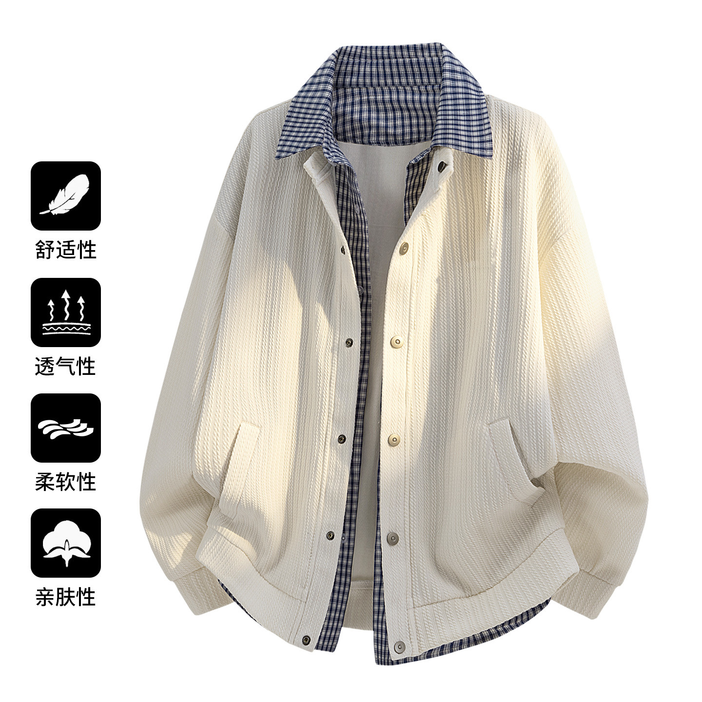 Cross-border retro falso de dos piezas chaqueta de revestimiento de cuello de malla primavera chaqueta de trabajo suelta marca de moda masculina