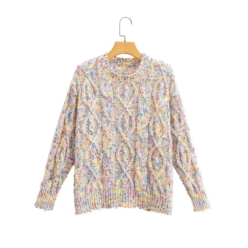 suéter de punto con efecto tie-dye y giro grueso con manchas de burbujas de colores NSAM136076