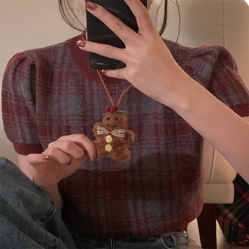 2024 New Christmas Red Hat Cute Bear Necklace Long Accessories Holiday Dress Sweater Atmosphere