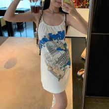 美式街头滑板女孩美漫涂鸦吊带裙独特叛逆千金风短裙连衣裙潮流女