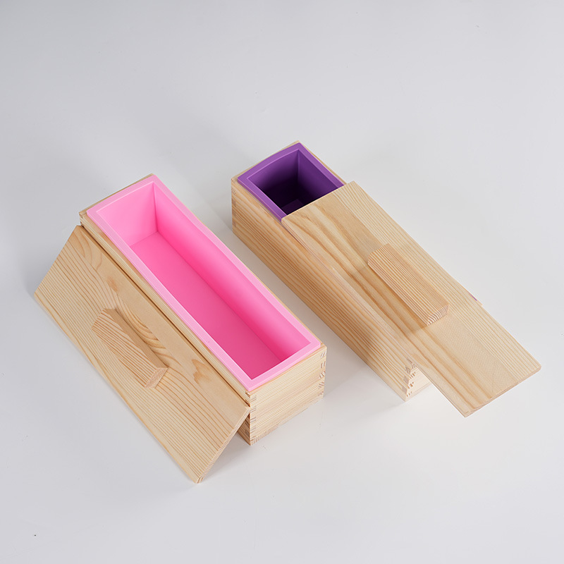 Fdit Stampo Rettangolare In Silicone Per Sapone E Torte - Set Con Contenitore In Legno Antiscivolo, Dimensioni 28x9x8,2 Cm - Resistente Da -40°C A 220°C