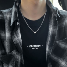 明星同款项链男女潮人嘻哈锁骨链韩版个性钛刚几何方块吊坠颈链