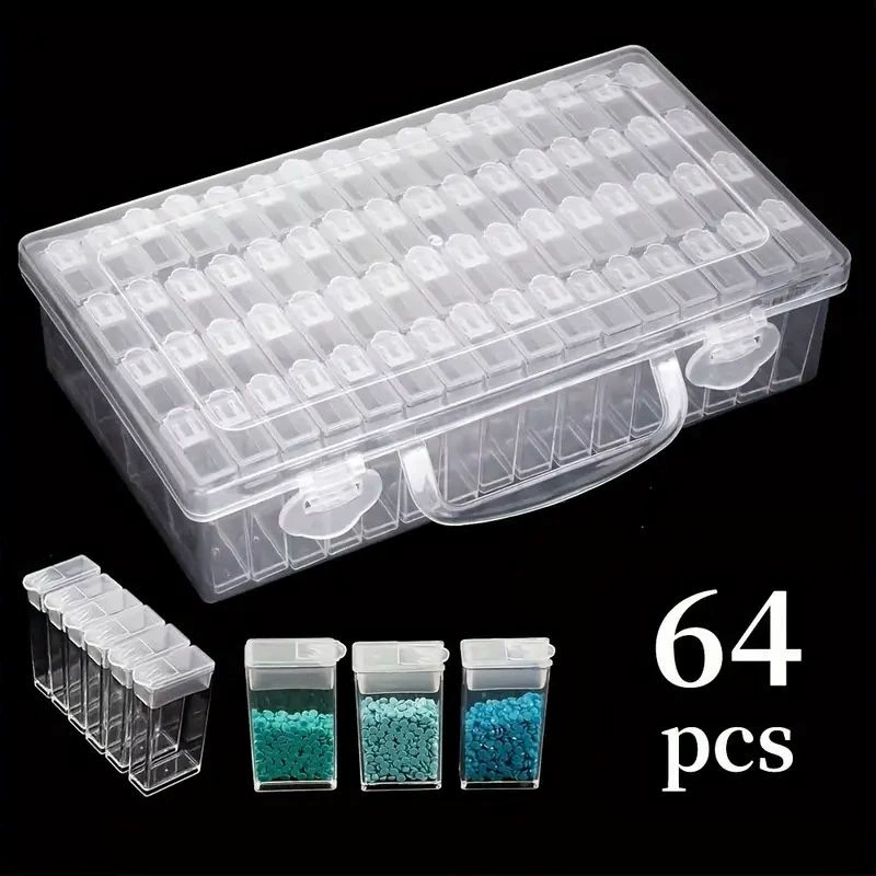 Universal storage system, accessory for manicure, transparent plastic storage box, 64 cells