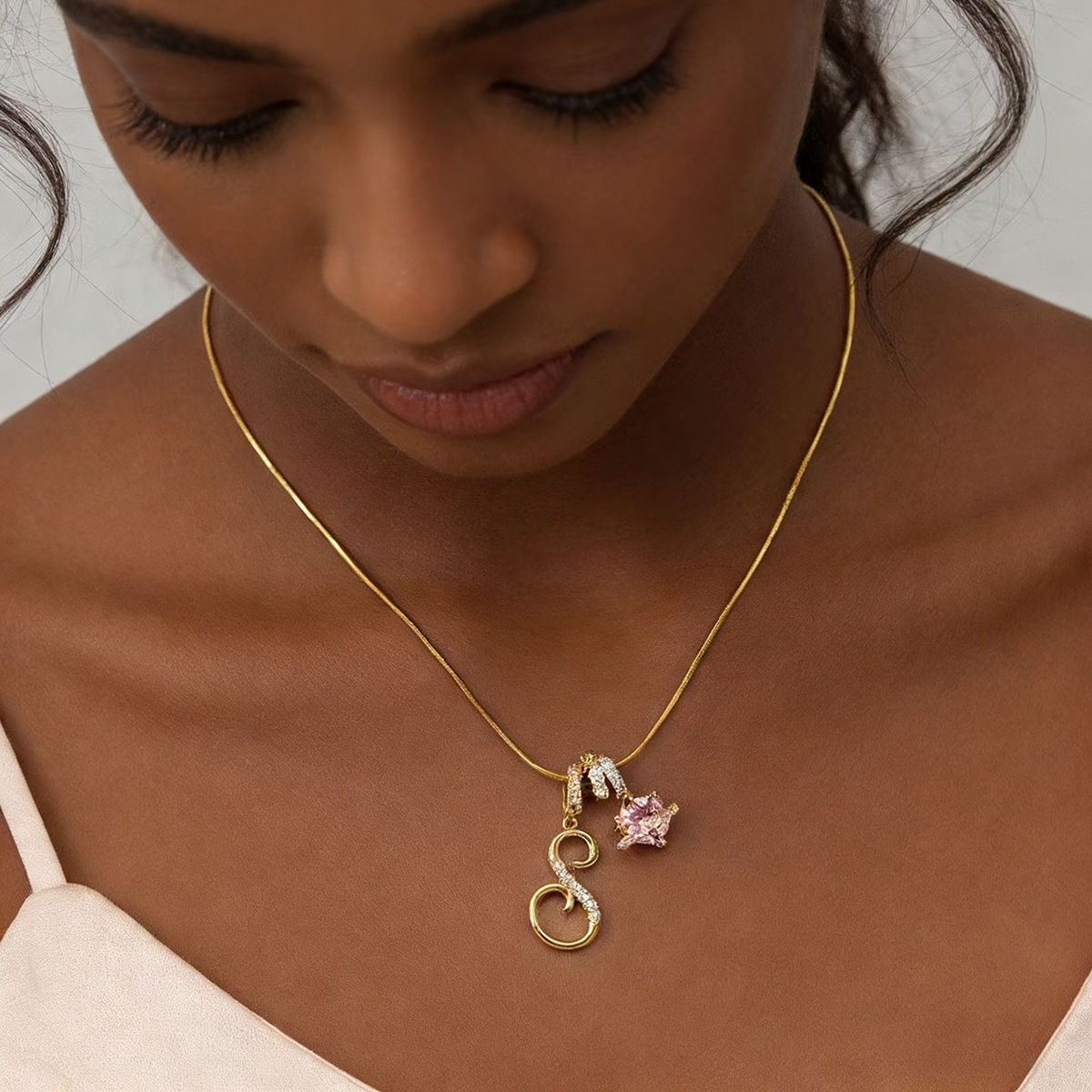Cross-Border Amazon Three-In-One 26-Letter Necklace for Women Dopamine Hot-Selling European and American Style Copper Gold-Plated Pendant Necklace