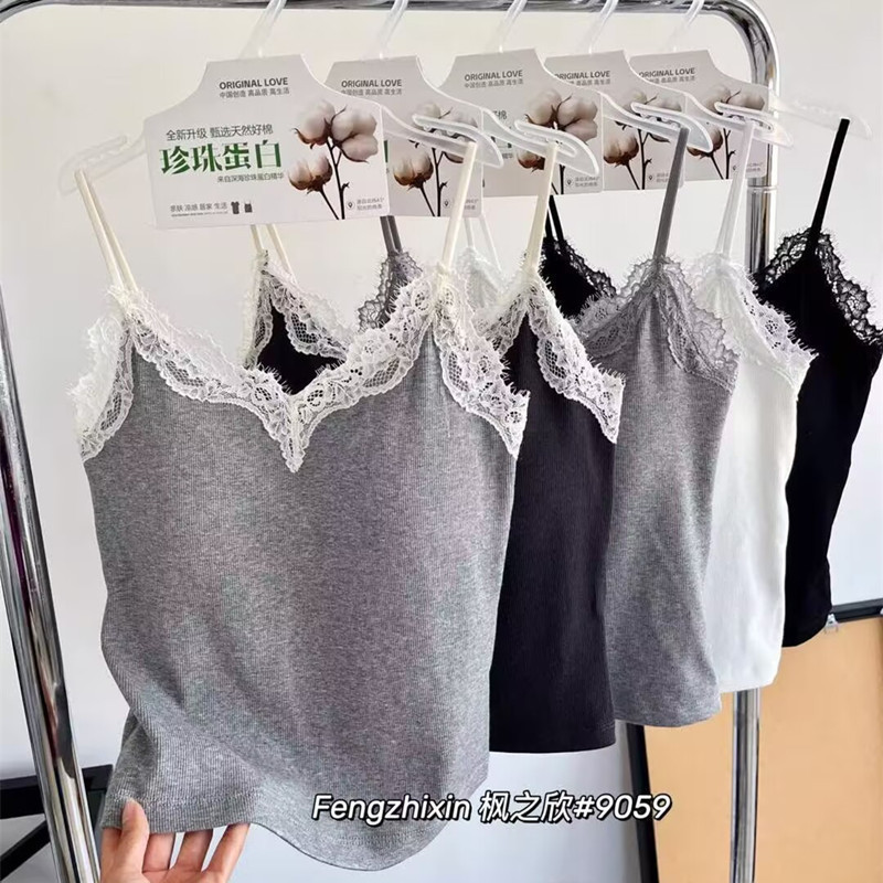 Fengzhixin Fixed One-Piece Lace Spaghetti Strap Camisole Women's Sleeveless Bottoming Top Sexy Push-Up Tube Top for Women