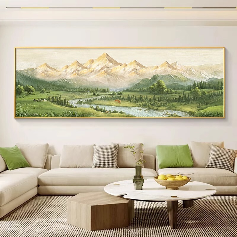 Sunshine Golden Hill Hanging Painting Mural Living Room Chinese Painting Decorative Painting Banner Landscape Scenery Oil Painting Background Wall Xiaohongshu