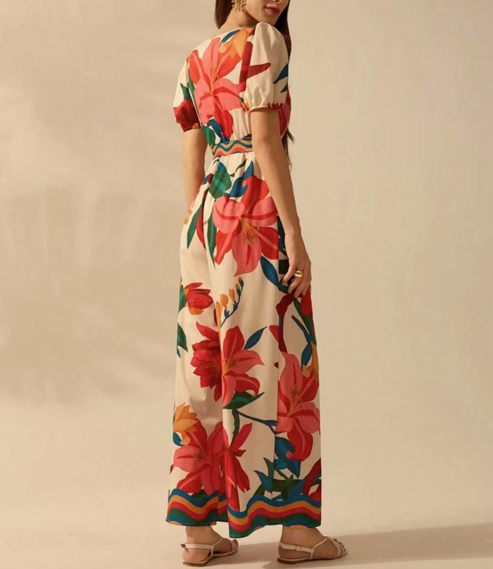 Jumpsuit feminino de perna larga com decote em v profundo_voghion.com