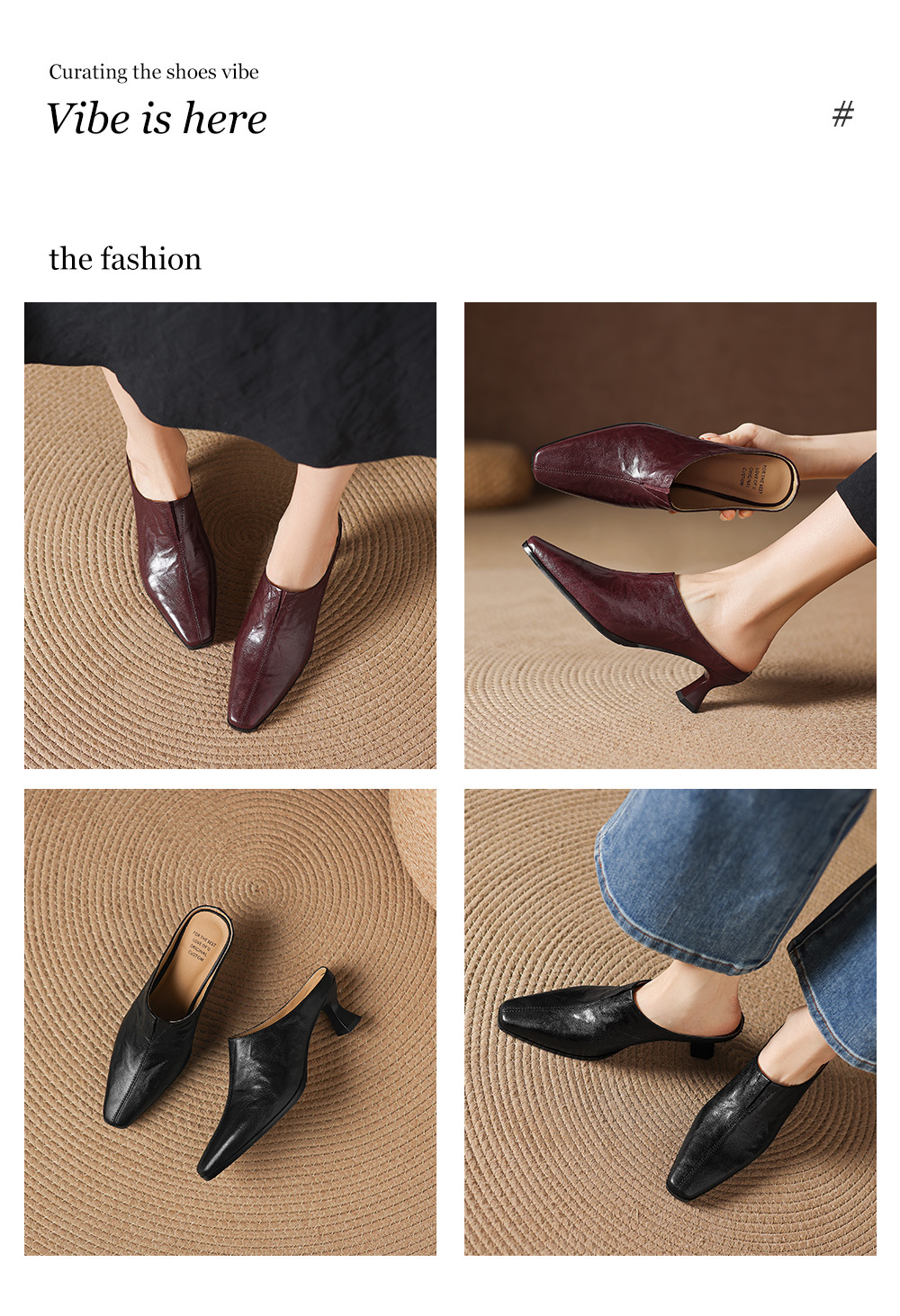 Sandal nữ bít mũi cao gót thô 5 cm, da bò mùa xuân hè — đen chi tiết 1