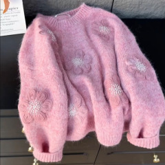 自留爆金推奨 ~ 重工釘珠立体花ソフトモチモチセーター女性秋冬プルオーバーニット