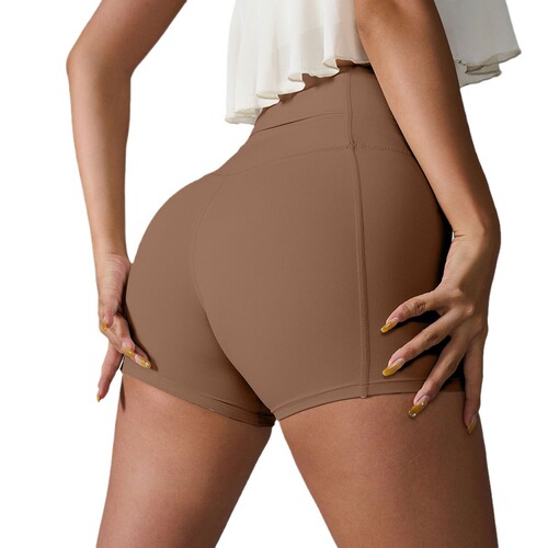 ins2024 European and American cross-border new three-quarter yoga shorts, high-waisted hip-lifting three-quarter sports shorts with pockets