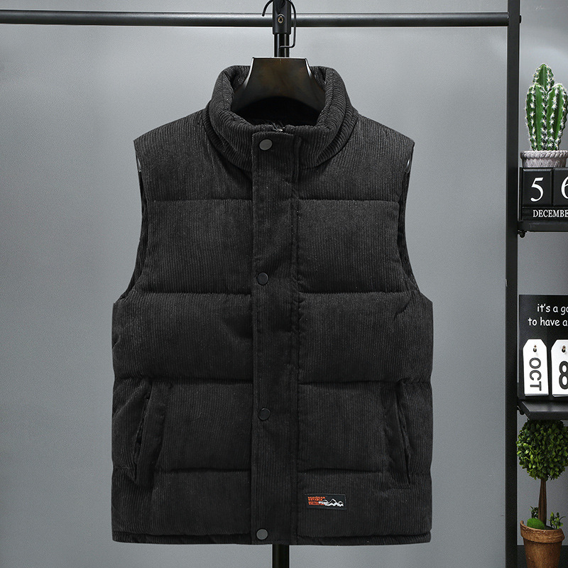 Men's Winter Warm Thick Corduroy Cotton Vest Sleeveless Outerwear Cold Protection Black/Gray Standard Thickness Coat_voghion.com