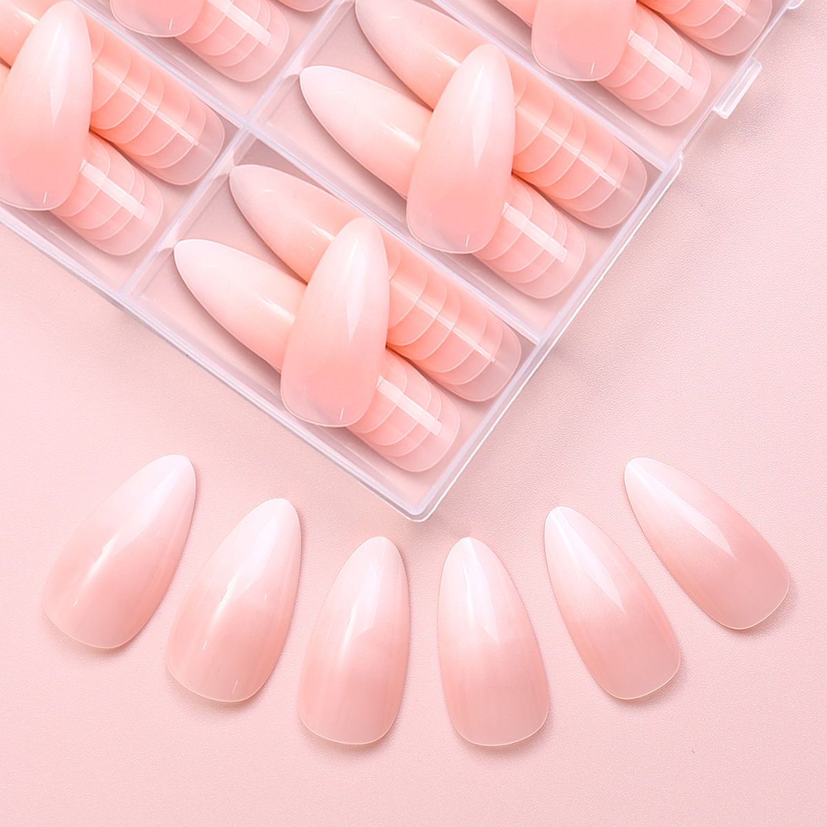 120 piezas de parche de uñas falsas rosadas en una caja, parche de uñas falsas desmontable para usar uñas