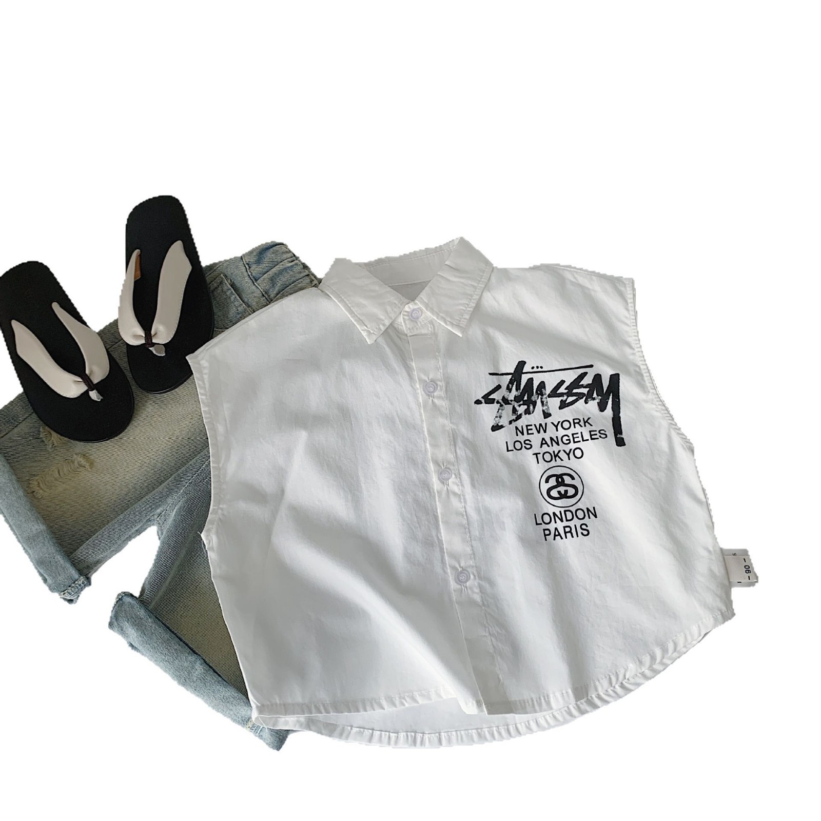 [Precio especial diario 21.99 RMB] Camisas infantiles Maibao 2025 verano camisas de aire extranjero para bebés sin mangas para hombres y mujeres