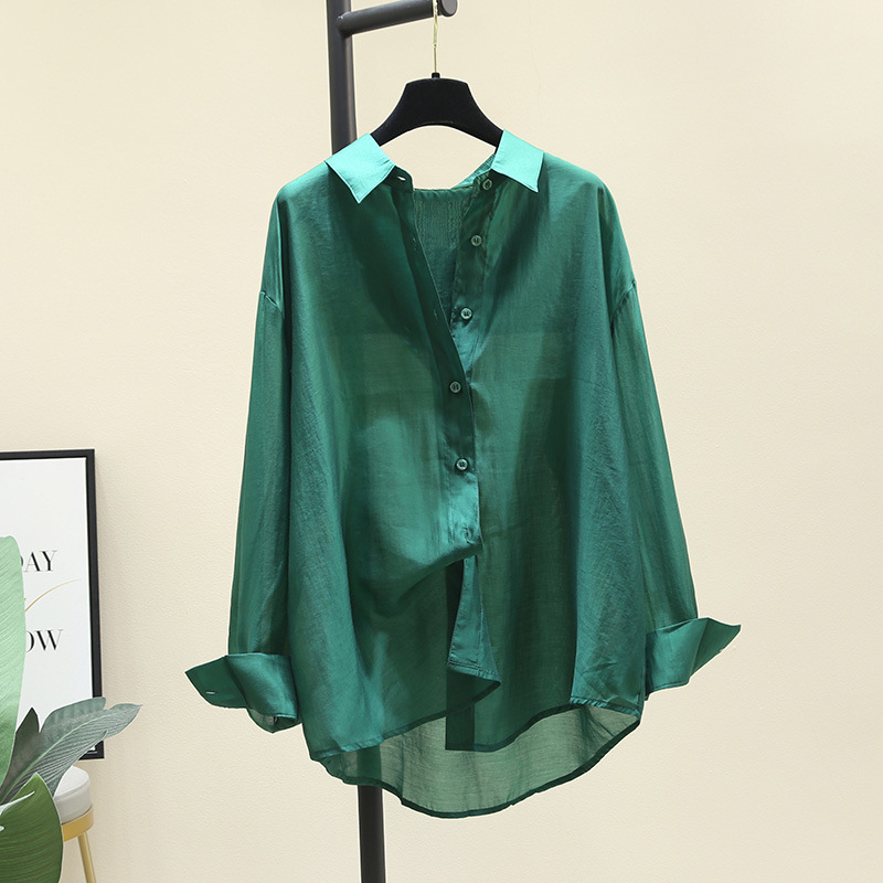 Green Niche Thin Shirt for Women 2026 Summer New Korean Style Loose Casual Shirt for Women A6743