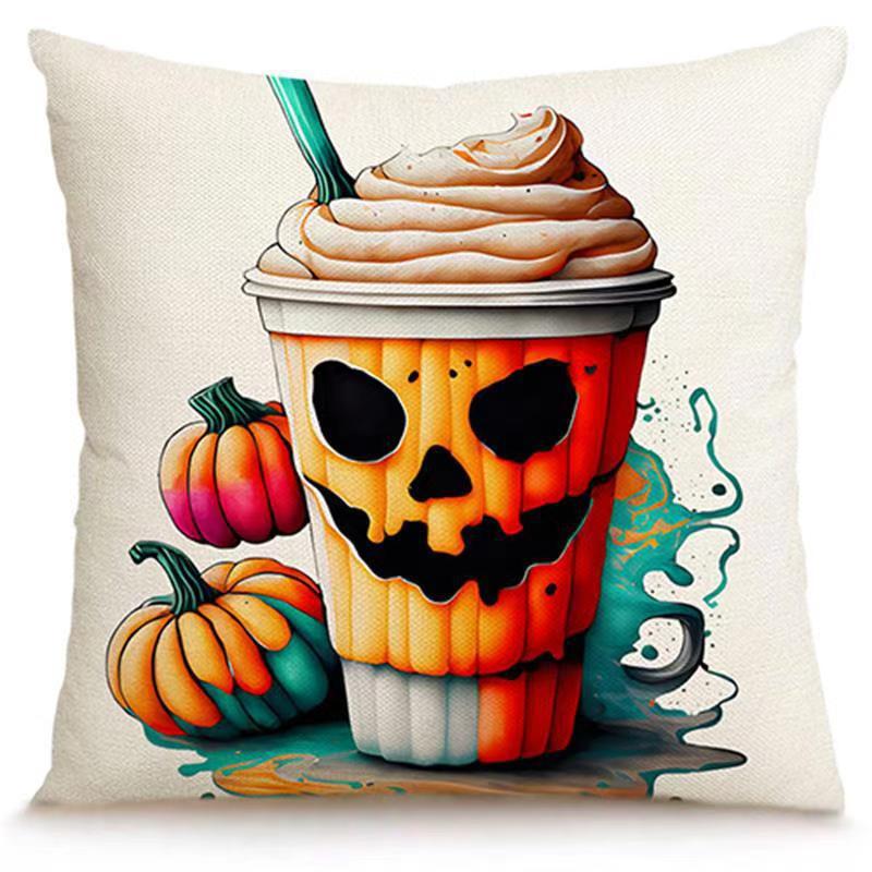Transfronterizo Amazon Halloween impresión lino almohada cubierta bruja calabaza decoración doméstica almohada cubierta