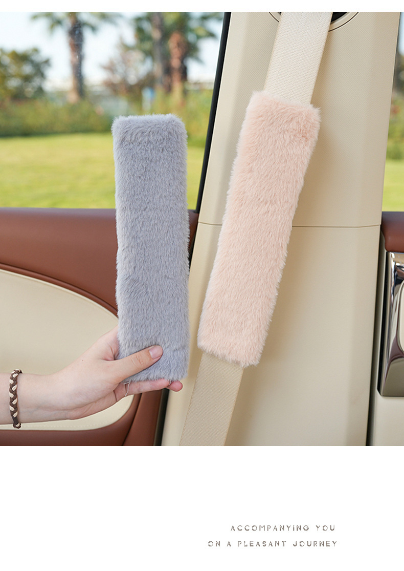 Car Seat Belt Shoulder Cover Stuffed Solid Color Car Seat Belt Protector Imitation Rabbit Fur Car Interior Supplies