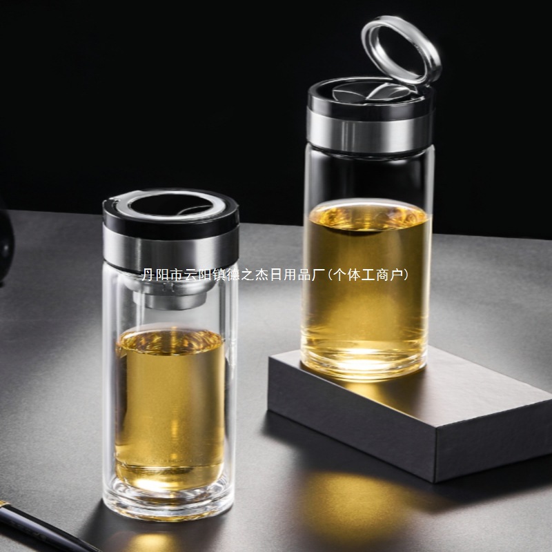 单双层玻璃杯大容量男女便携耐高温带盖提环水杯加厚户外运动茶杯