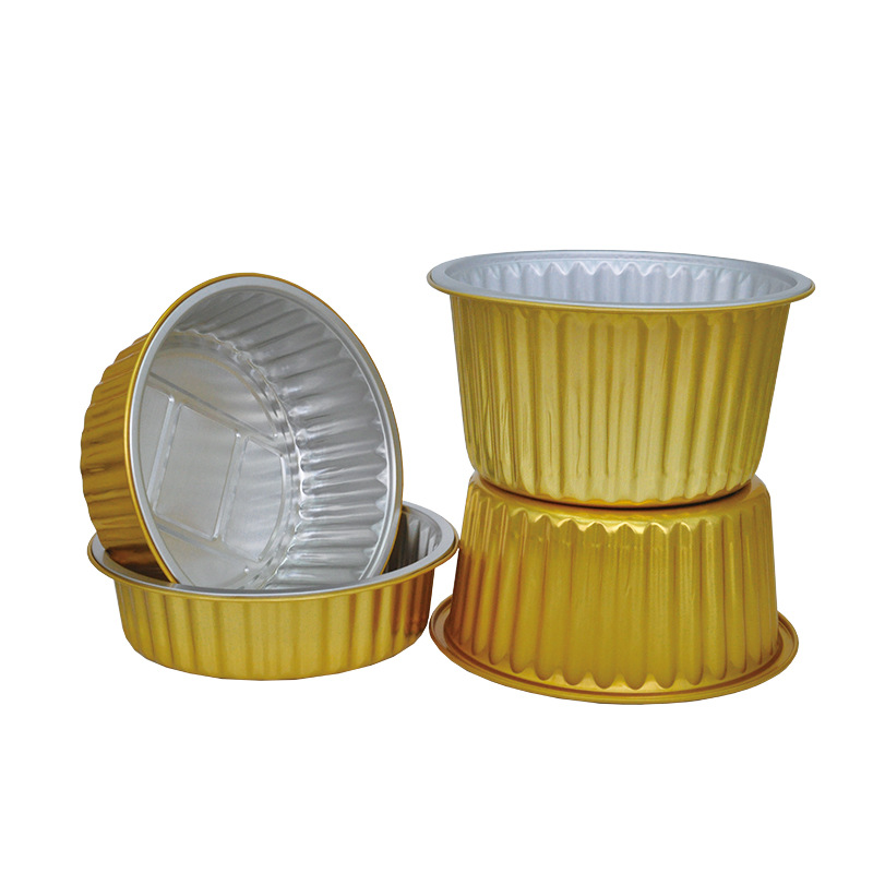 Desechables para llevar caja de embalaje de papel de aluminio estaño cartón olla caliente plato prefabricado freidora horno tazón de oro redondo