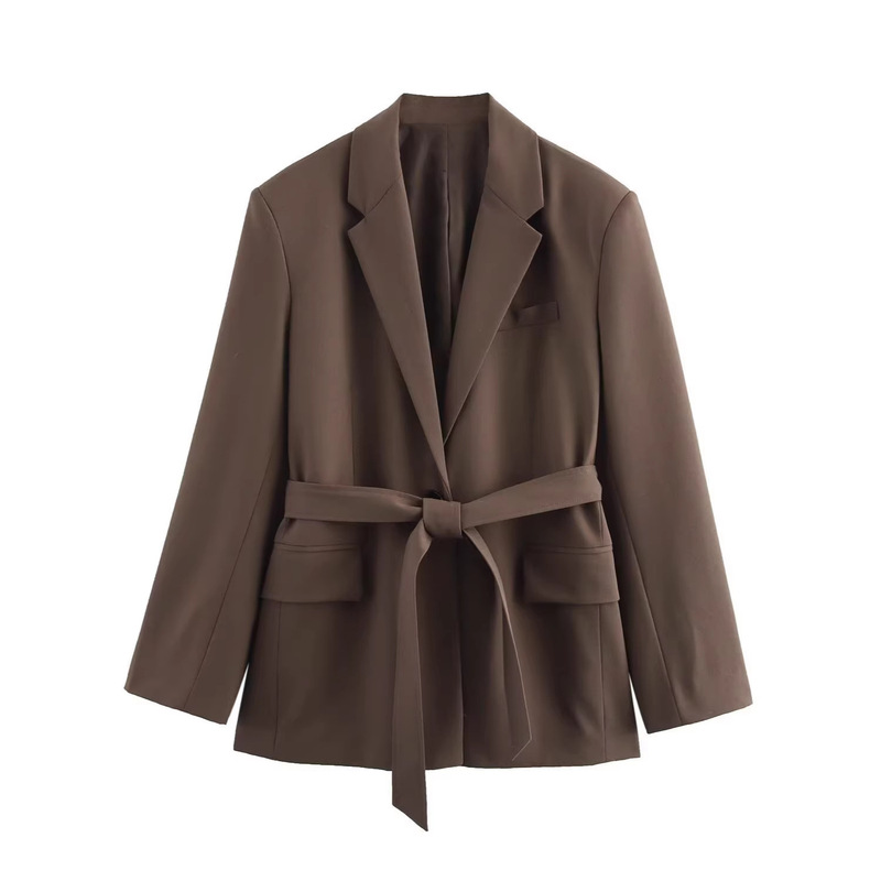 Z Brand Foreign Trade Cross-Border In-Stock European and American Style Women's Clothing 2026 Spring Season Belted Straight-Leg Blazer + Straight-Leg Trousers Z Brand Foreign Trade Cross-Border In-Stock European and American Style Women's Clothing 2026 Spring Season Belted Straight-Leg Blazer + Straight-Leg Trousers