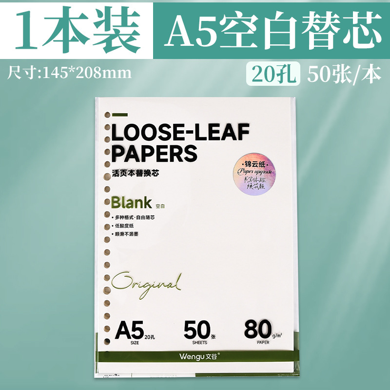 A5 núcleo de reemplazo en blanco - 50 hojas