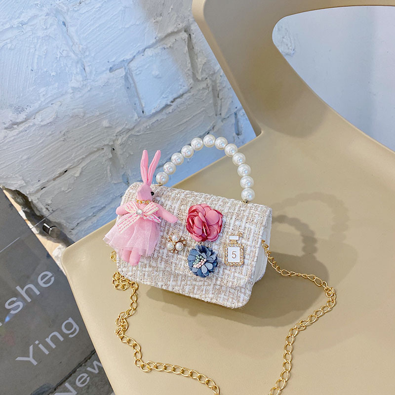 Estilo coreano Chanel estilo niñas bolsa de mensajero princesa moda dibujos animados moda lindo cadena accesorios perla bolso bolsa