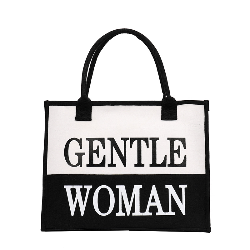 Letras coreanas de color ocio de estilo extranjero 2024 nueva bolsa de lona de hombro de gran capacidad de literatura y arte, bolsa de viento perezosa