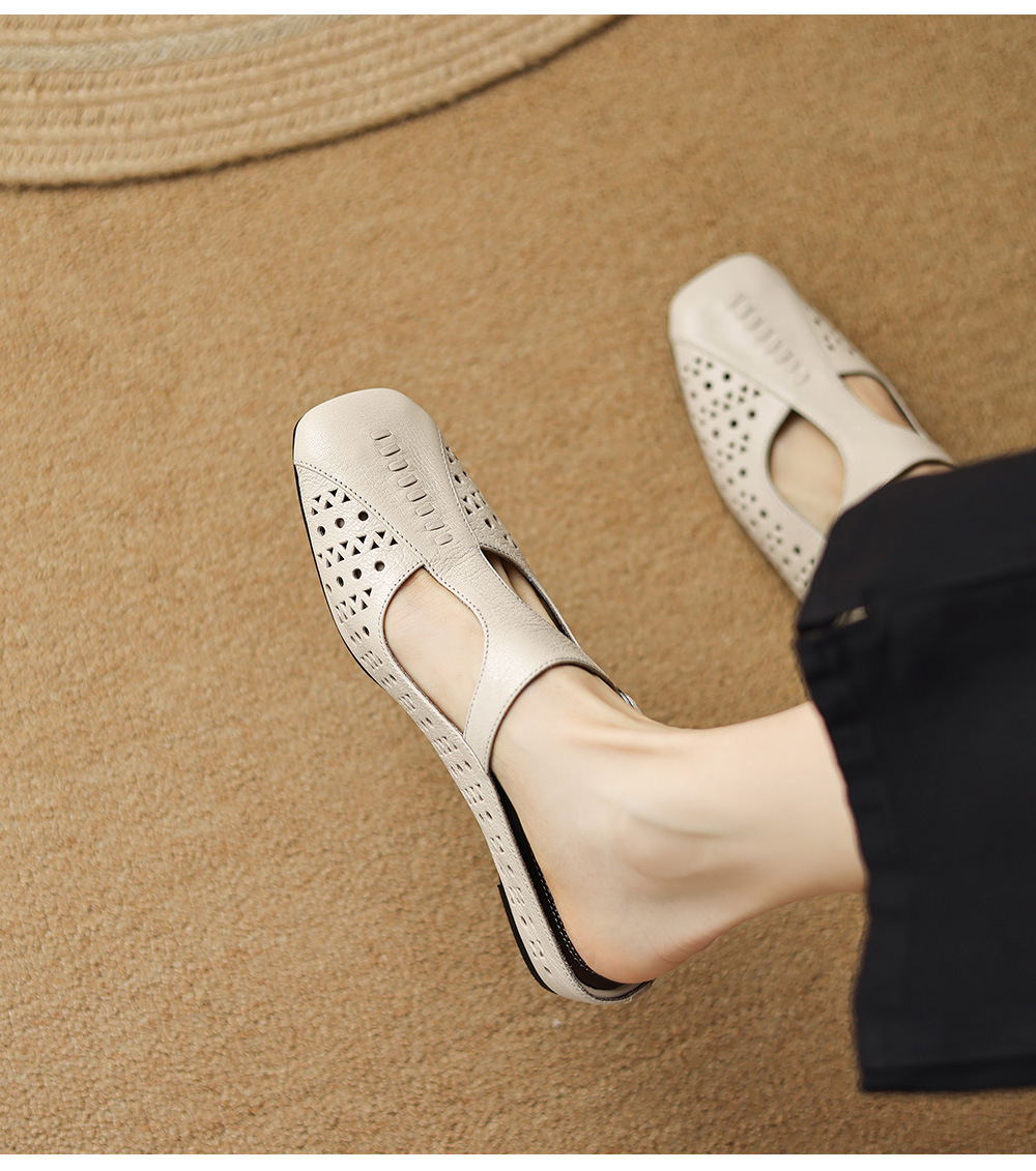Dép sandal nữ xỏ ngón đế bệt quai chữ T đục lỗ mùa hè — đen chi tiết 17