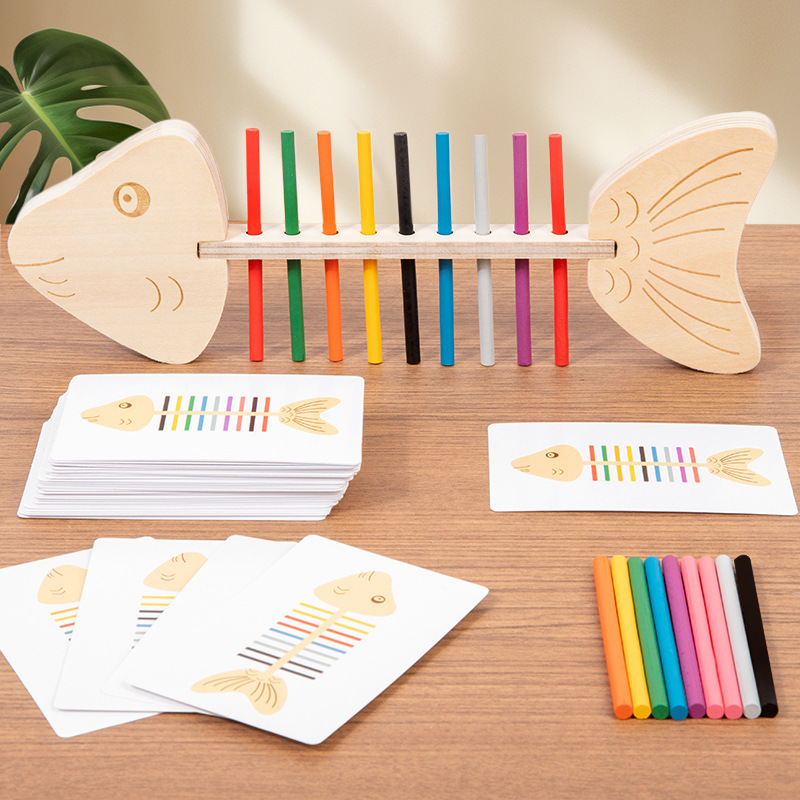 Educación temprana para niños, juego de combinación de espina de pescado, clasificación de colores, entrenamiento de integración sensorial, juguetes de madera de iluminación para niños Montessori