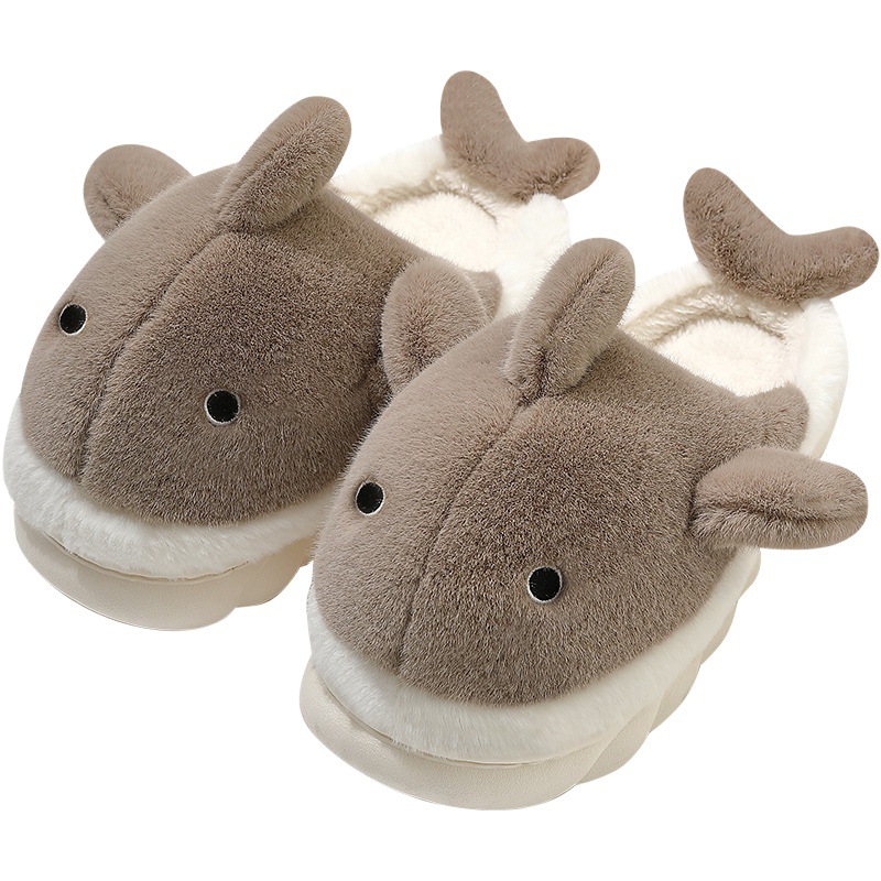 Lindo tiburón Zapatillas de algodón para mujeres Otoño e Invierno casa interior antideslizante cálido fondo grueso casa pareja Zapatillas de lana al por mayor