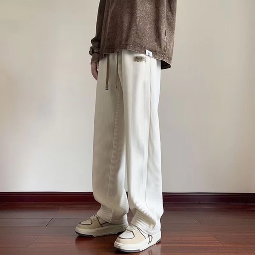 Men's Spring and Autumn American Loose Wide Leg Sport Trousers with Texture Sensation Straight Leg Linen Pants