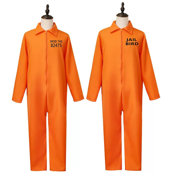 Cross-Border Halloween Cosplay Prisoner Costume Outfit Prisoner Uniform Set Orange One-Piece Prisoner Suit