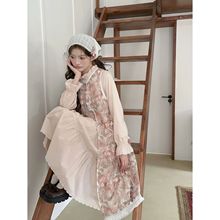 落樱舞春季新款小众茶歇减龄碎花连衣裙罩衫两件套森系长款清新