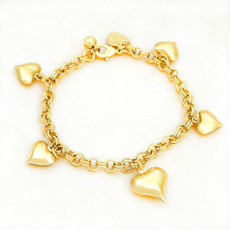 24K Gold Plated Copper Bracelet for Women-Heart Shaped Arabic Style Charm Bracelet for Daily Wear in Brass