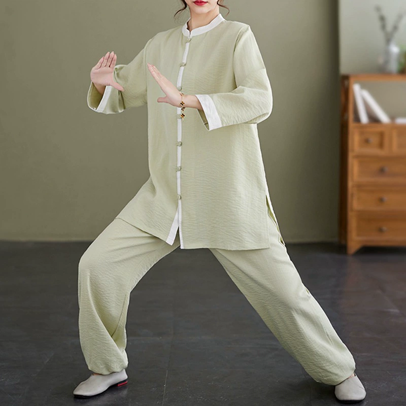 Унисекс Новый Стиль Китайский Ретро Пряжка Свободный Плюс Размер Повседневная Стиль Дзен Повседневная Одежда Чайная Одежда Костюм Одежда Тай Чи