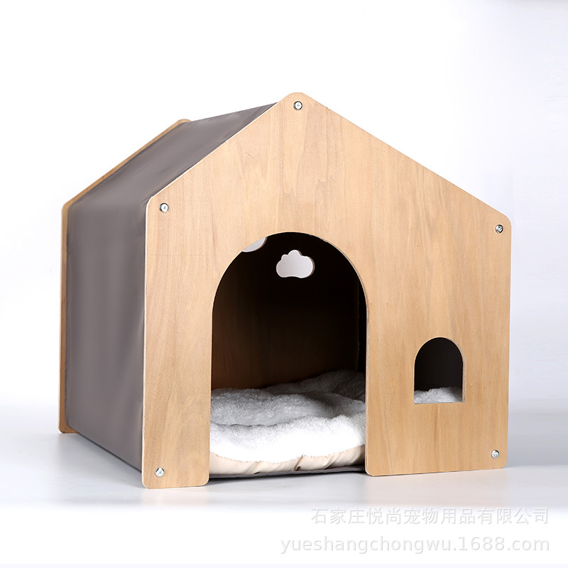 Casa de madera para gatos de alta calidad de pelo directo de fábrica, casa de parto para perros, cuatro estaciones, muebles de madera maciza ecológicos universales, extraíbles y lavables, no bochornoso