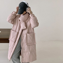 围巾长款羽绒服女2025冬季韩系甜美加厚大口袋过膝白鸭绒高端外套