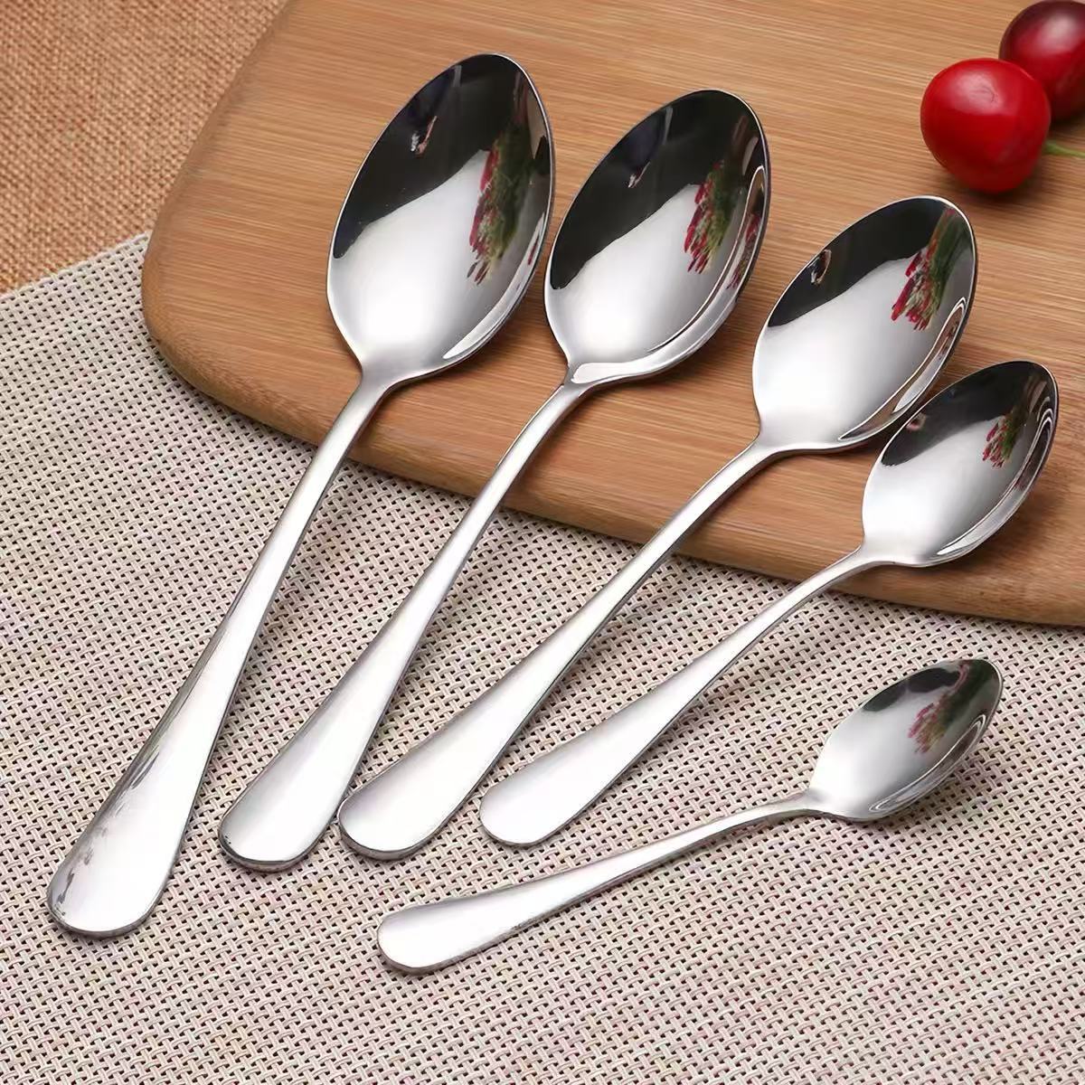 Student Cafeteria 304 Stainless Steel Eating Spoon Household Tableware Set Long-Handled Soup Spoon Commercial Small Spoon