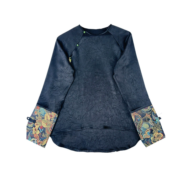 [Weiyang] 2024 весна и осень новый китайский стиль круглый воротник свитер литературный ретро дикий топ