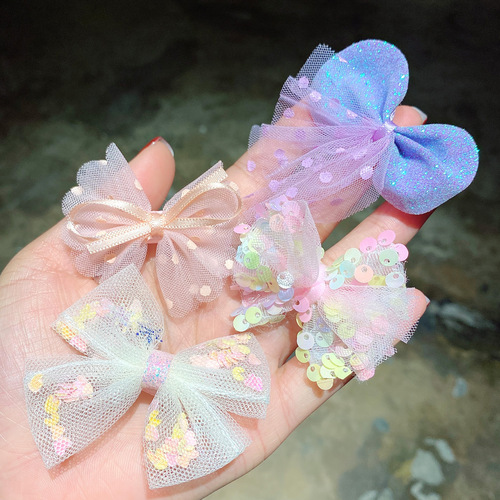 Mesh children's hair clip set Korean style girls lace sequin bow hair clip cute princess side clip hair accessories