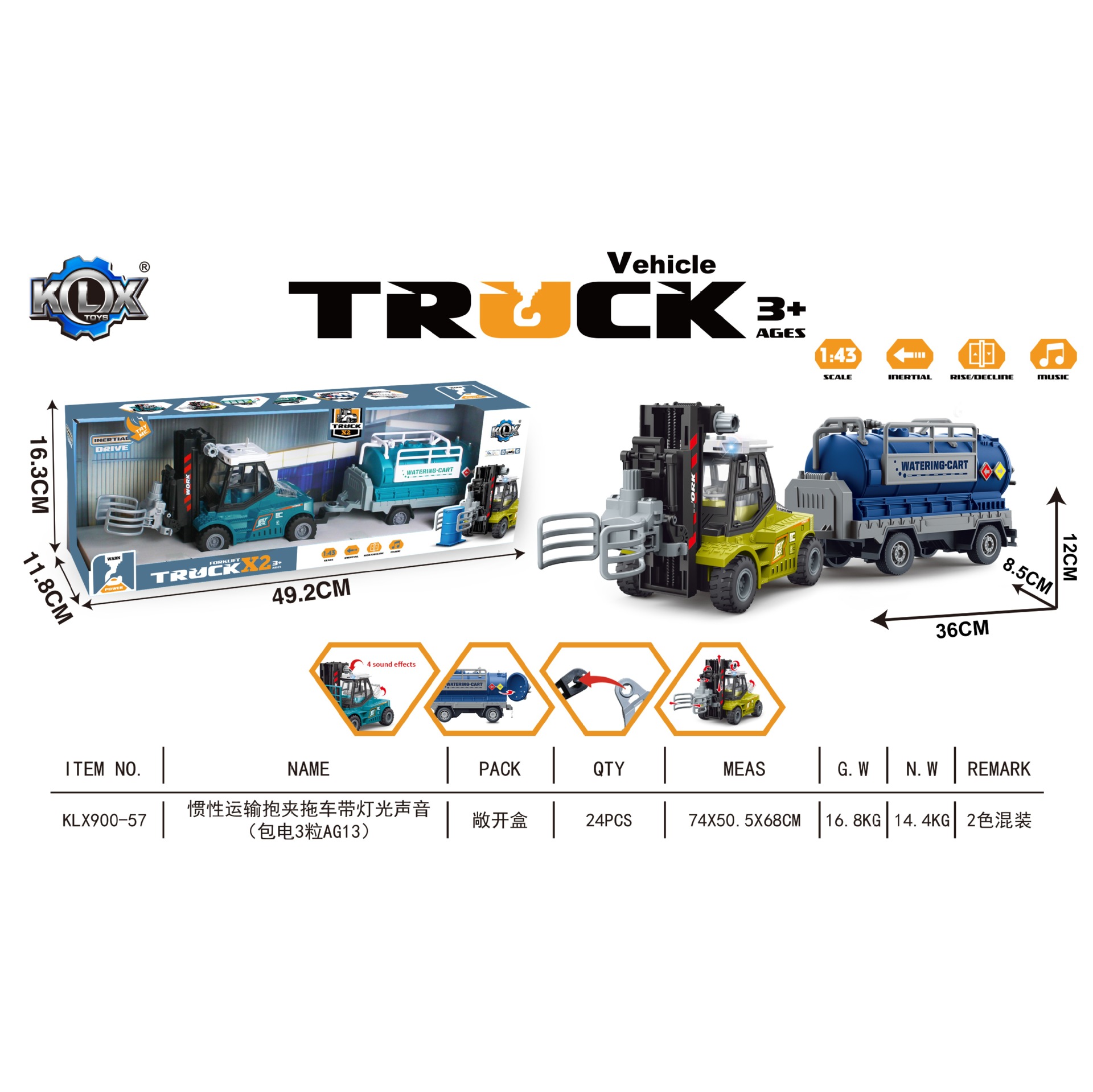 KL900-49 inercia cuentacuentos niño modelo de coche de juguete Kaili carta carretilla elevadora remolque ingeniería coche música