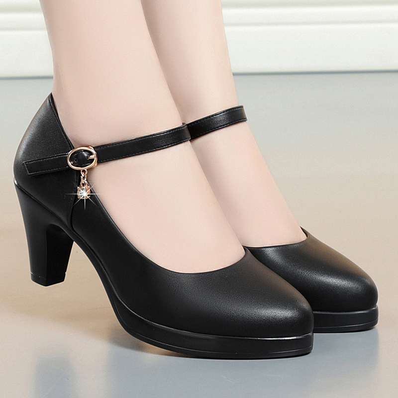 Shallow Mouth Round Head Soft Bottom Comfortable Stewardess Long Station Not Tired to Work Commuter Work Shoes Thick Heel High Heels Elegant
