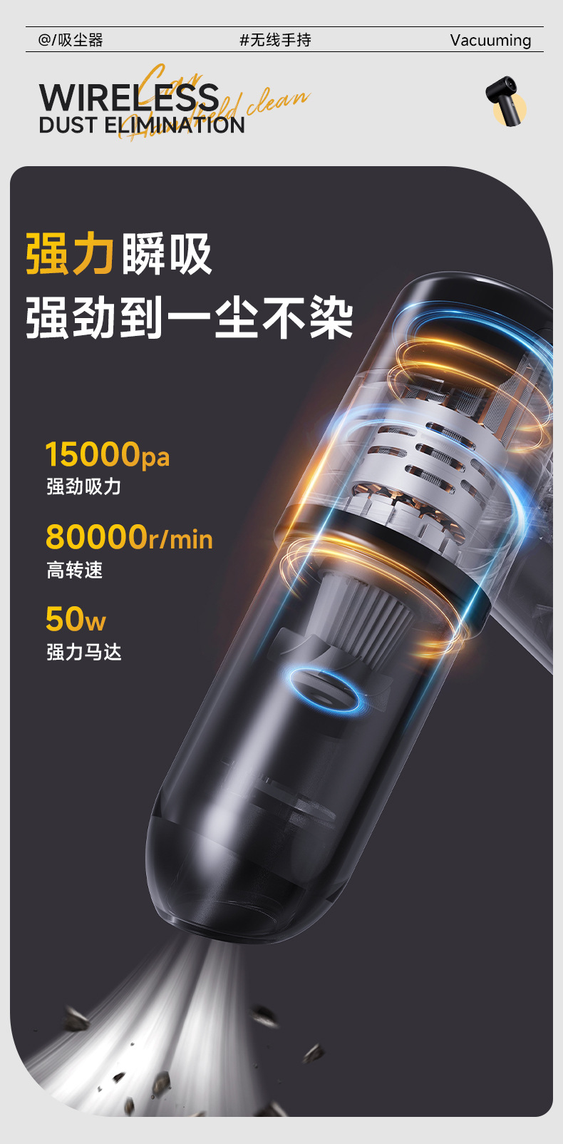 Cross-Border Car-Mounted Wireless Vacuum Cleaner, Portable Small Mini Car Vacuum Cleaner, Super High-Power Car Vacuum Cleaner, Multi-Functional Suction and Blowing Device