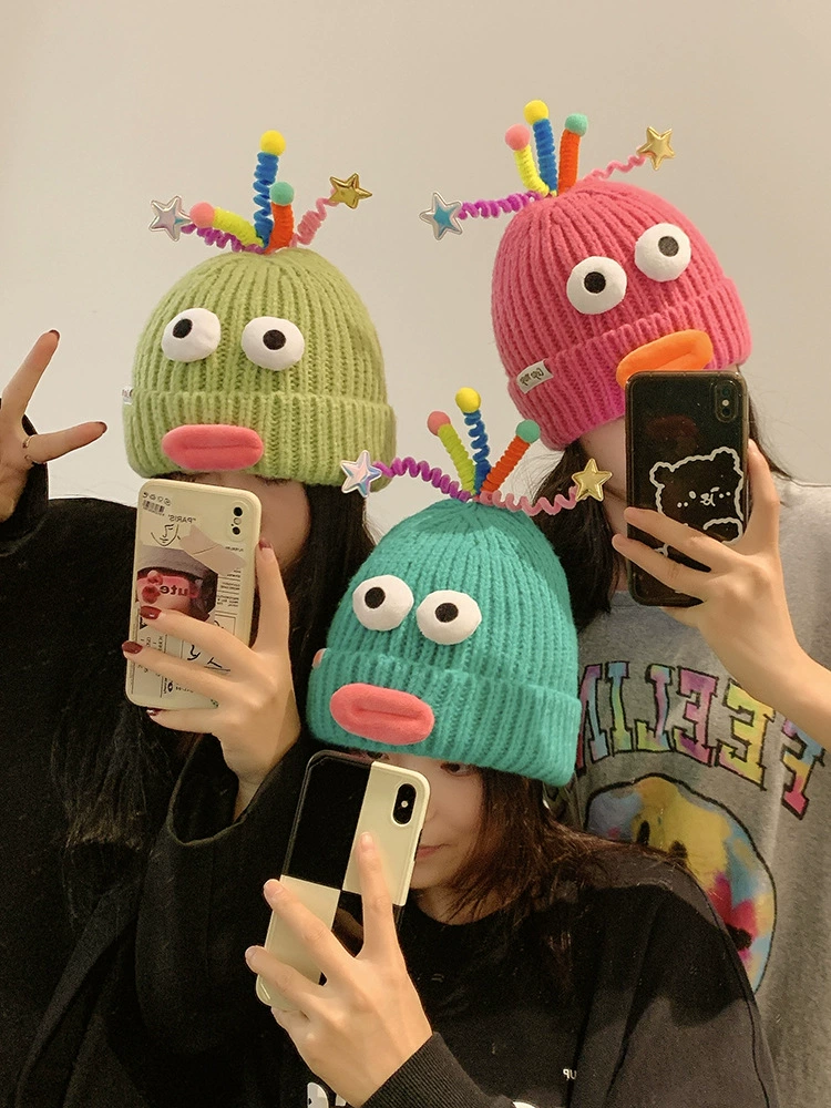 Cute knitted woolen demi-season cartoon keep warm hat for beloved