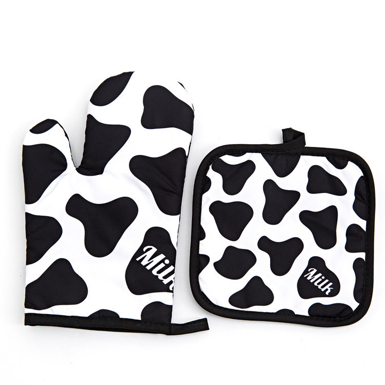 Cocina transfronteriza engrosada de poliéster impresión microondas horno guantes de alta temperatura resistente a la cocción anti-scald guantes de aislamiento