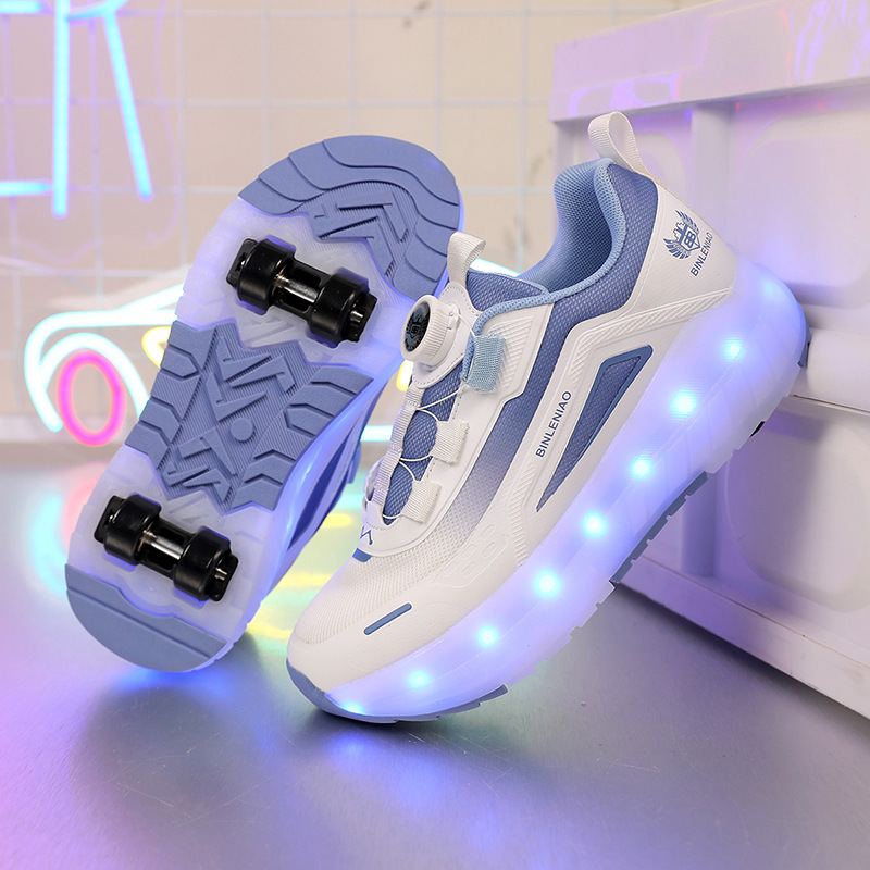 男童四轮儿童充电发光变形轮滑鞋黑科技学生女童成人滑轮鞋双排