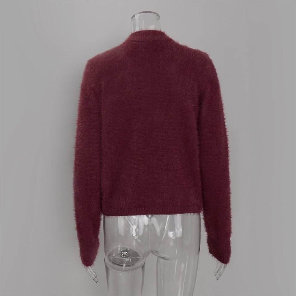 Áo khoác cardigan len nữ dáng ôm cổ tròn tay dài một hàng cúc chất liệu lông mềm mại — Màu hồng, Màu trắng, Màu xám nhạt, Xanh đậm chi tiết 48