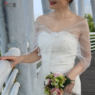 Yulapan VG86 Outside Wedding Dress Summer Sunscreen Shawl Pearl Mesh Fashion All-match Bride Bridesmaid Accessories