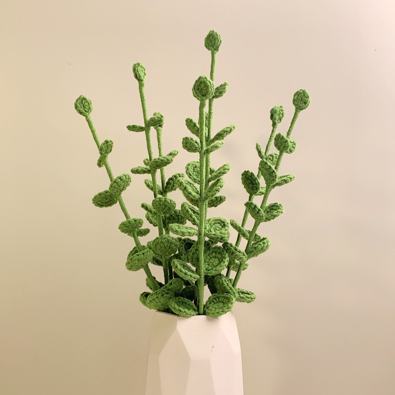Hoja de eucalipto flor artificial lana tejido ramo de flores artificiales sala de estar decoración arreglo floral eterna decoración floral