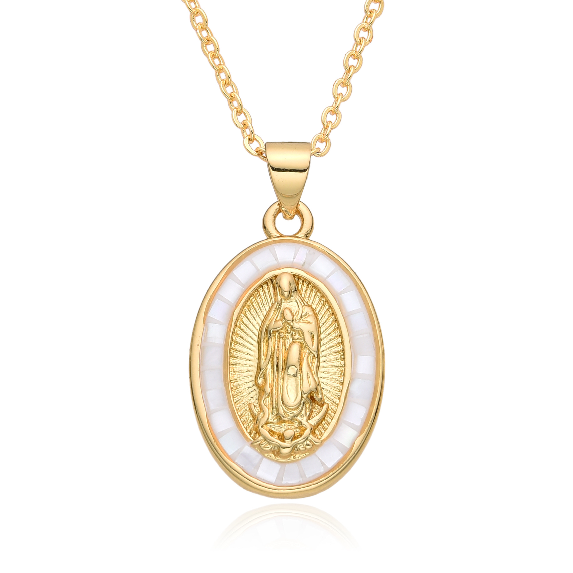 15g Weight Shell Inlay Material Pendant Necklace Classification cable chain Chain Type 1 Piece Quantity Daily Occasion Copper Material Portrait, Saint Benedict Pattern Women's Gender Plating, Inlay Design Retro Style Copper Retro Portrait Plating Inlay Shell Pendant Necklace 3